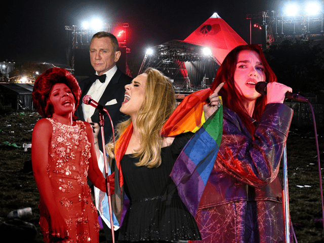 Dua Lipa [right], a headliner at this year's Glastonbury Festival, is considered the favourite to sing the next James Bond theme, potentially following in the footsteps of previous Glastonbury Festival headliners Shirley Bassey and Adele (Credit: Getty Images)