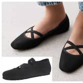 New Look's ballet flats, main image, compared to Birkenstocks' Santa Ana shoes inset