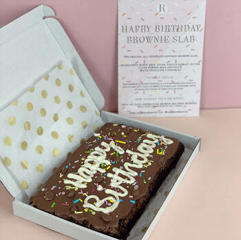 Personalised letterbox brownie slab from Ruby the Cake Artist