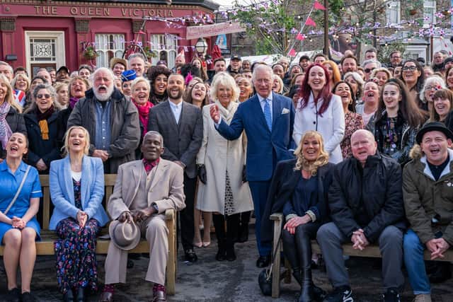 King Charles on the set of EastEnders.