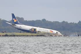 The Aeropostale Boeing 737 after it overran the runway during its landing phase at night at Montpellier airport