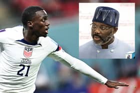 USA player, Timothy Weah and inset, former AC Milan and Chelsea striker and President of Liberia, George Weah. (Photos: Getty Images)