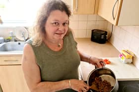 Alison Preest with food she has made for her YouTube channel ‘cooking on benefits’.  A savvy mum reveals the shopping and cooking hacks that enable her to cook meals for her family for as little - as 75p. 