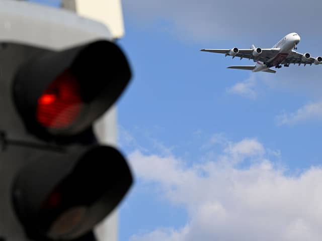 Emirates’ Airbus A3800-800 airliner approaches Heathrow international airport, where Border Force agents discovered a package contaminated with uranium in December