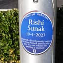 The 'blue plaque' commemorating Rishi Sunak's Fixed Penalty on Squires Gate Lane, Blackpool.