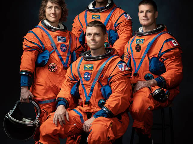 Official crew portrait for Artemis II, from left: NASA Astronauts Christina Koch, Victor Glover, Reid Wiseman, Canadian Space Agency Astronaut Jeremy Hansen. PHOTOGRAPHER: Josh Valcarcel