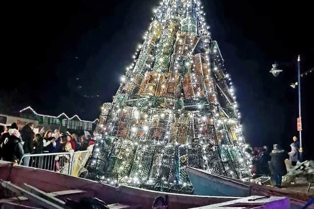 Christmas tree made entirely out of lobster pots (photo: Filey Fishtive Tree)