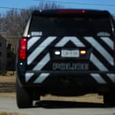 A police vehicle sits outside of the Congregation Beth Israel Synagogue in Colleyville, Texas, some 25 miles (40 kilometers) west of Dallas (Photo by Andy JACOBSOHN / AFP) (Photo by ANDY JACOBSOHN/AFP via Getty Images)