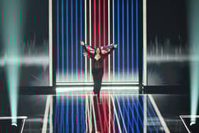 UK Entry Mae Muller on stage during The Eurovision Song Contest 2023.