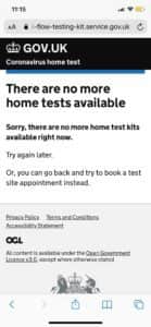 Lateral flow home test kits are currently unavailable on the government website.