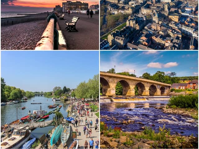 Shutterstock images of Hove, Brighton. Richmond-upon-Thames, London. Hexham, Northumberland. Harrogate, Yorkshire.