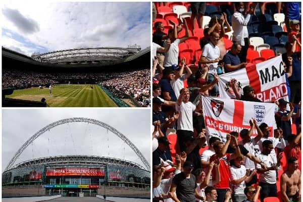 The Wimbledon finals will be contested in front of capacity crowds and 40,000 fans will be allowed in Wembley for its final Euro 2020 fixtures (Getty Images)