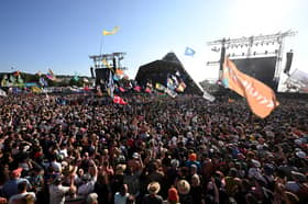 Crowds watch the performances on Day 3 of Glastonbury Festival 2023 on June 23, 2023 in Glastonbury, England. (Photo by Leon Neal/Getty Images)