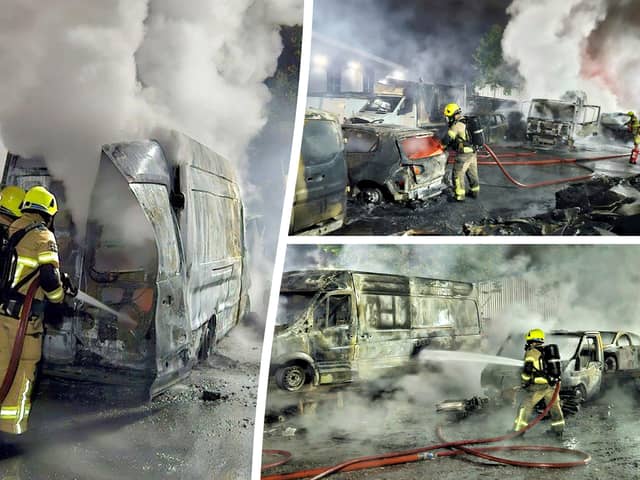 Firefighters battle huge blaze as arsonists torch more than 50 cars overnight 