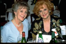 Coronation Street actresses Thelma Barlow and Barbara Knox. (Photo by Denzil McNeelance/TV Times via Getty Images)