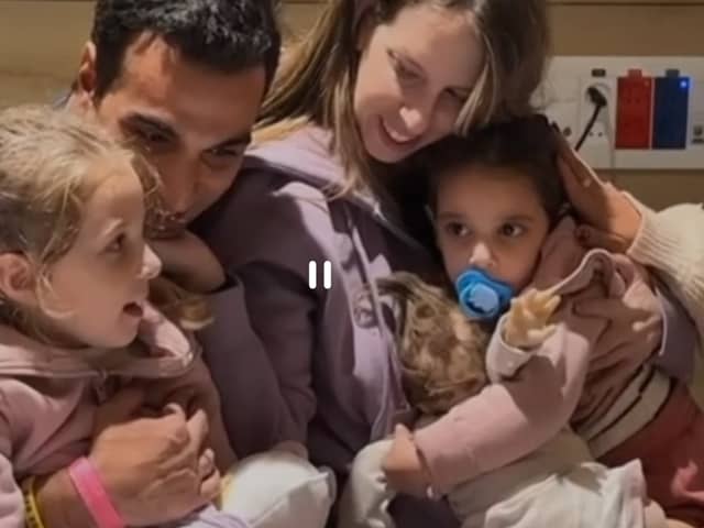 A still from a video showing the return of Israeli hostages from Hamas over the weekend of November 25 and 26