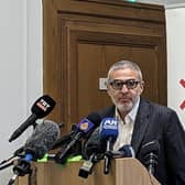 Professor Ghassan Abu-Sittah addresses journalists in London