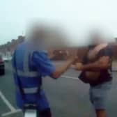 Shocking footage from a bodycam captured the moment a raging van driver threw a traffic warden to the ground after he ticketed his illegally parked van. Picture: Coventry City Council / SWNS