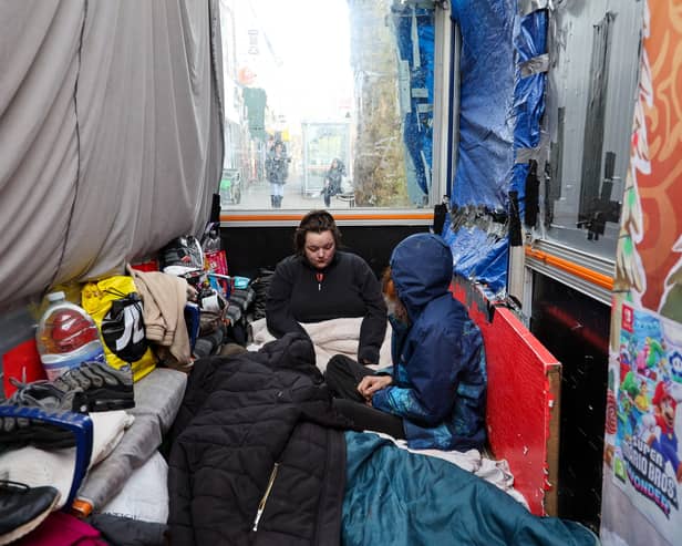 Destiny Mitchell, 26, is homeless and has turned a bus stop into a temporary home on the Bristol Road, Selly Oak, Birmingham.  