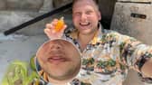 Scabs were left on Thomas' face as the burns began to heal. A travel content creator was left scarred after he bit into a fruit from a market in Mexico.  