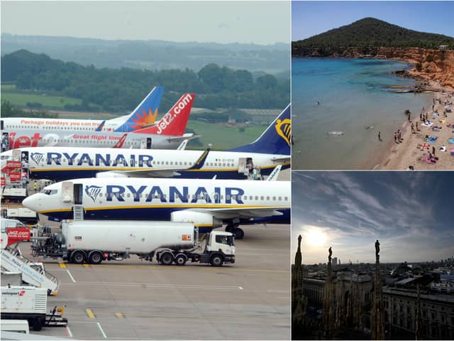 The Ryanair flash sale ends at midnight tonight, and includes flights from £12.99 to Ibiza and Milan (Photos by National World/Getty Images/Zowy Voeten/GABRIEL BOUYS)