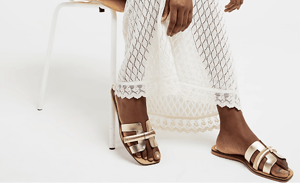 Gold Leather Flat Sandals