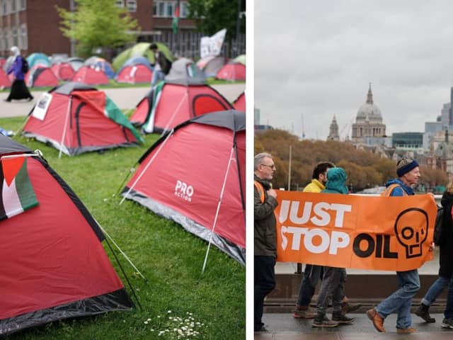 Anti-Gaza invasion camps and Just Stop Oil protests are two involving students which have hit headlines recently (Photo: National World/Getty)