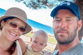 Colleen Deere, 35, and fiancé Tom McParland, 39, with their one-year-old son, Cove.