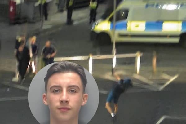 Cole Stewart, 18, who was caught on CCTV “celebrating” after throwing bricks at police officers has been convicted.