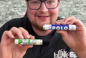 John Junior with The Sugar Free Polo Mints (green and white) from 1997 and a modern day packet of Sugar Free Polo Mints. 