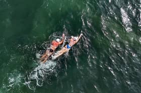 Gerrard Gosens, 54, trains in preparation for his channel crossing swim alongside guide swimmer.