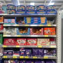 Christmas themed confectionary on the shelves at B&M Bargains in Leeds - four months before the big day (Photo by SWNS) 