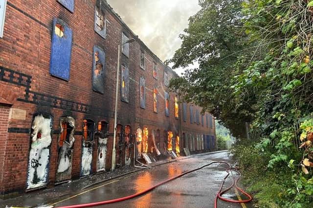 Factory building on fire.