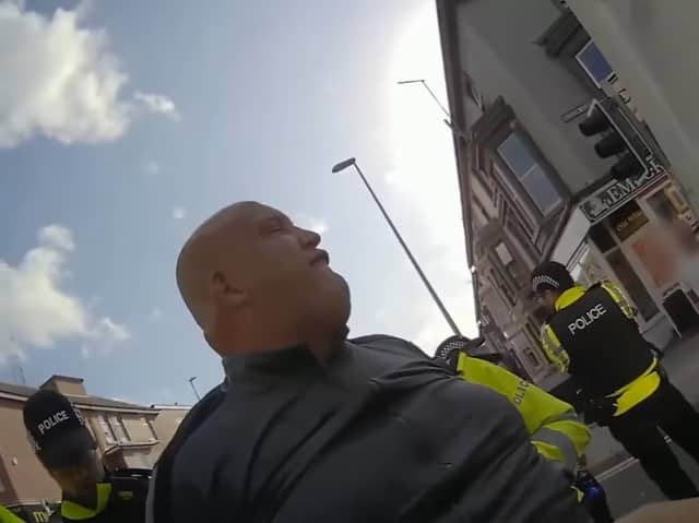 Police bodycam footage has revealed the moment John Robinson, 31, was arrested in Blackpool