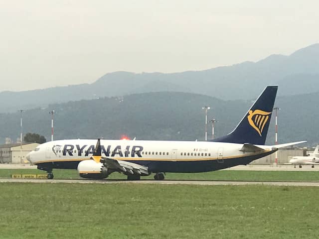 Ryanair plane's all four tyres burst - disrupting flights from Bergamo Airport in Milan.