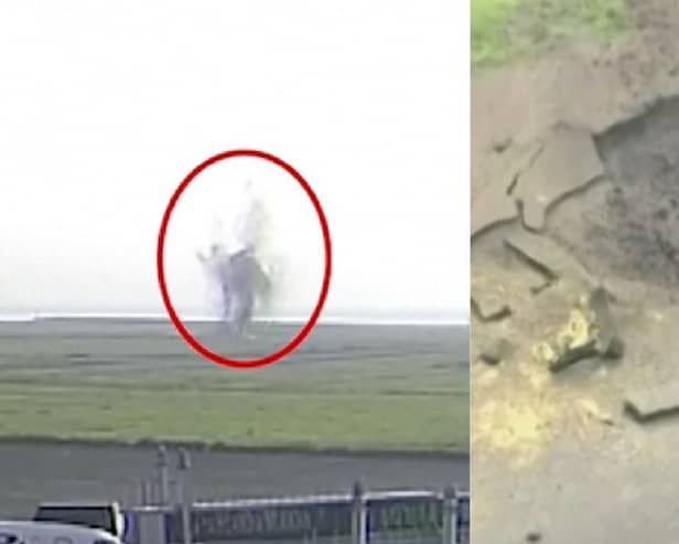 WW2 bomb explodes on airport taxiway.