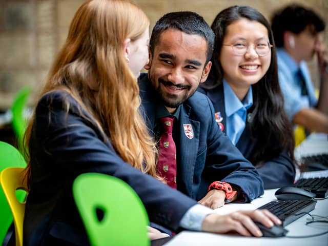 Zinedine Meah (centre) is one of the students who has been awarded an assisted place at Bradford Grammar School