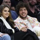 Actress and singer Selena Gomez with music producer Benny Blanco at an Los Angeles Lakers NBA basketball game in January 2024 