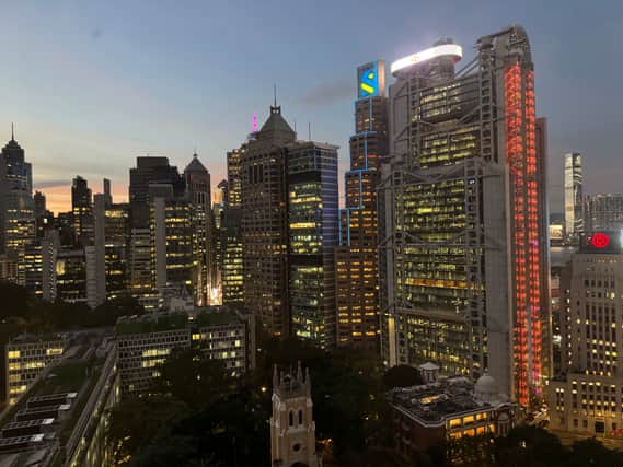 The view from the hotel room at The Murray, Hong Kong