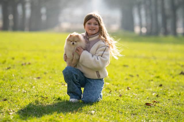 Pomeranian Rosa has played an invaluable role in supporting eight-year-old Rozalyn Merrett, who is a young carer to her brother, Rory  