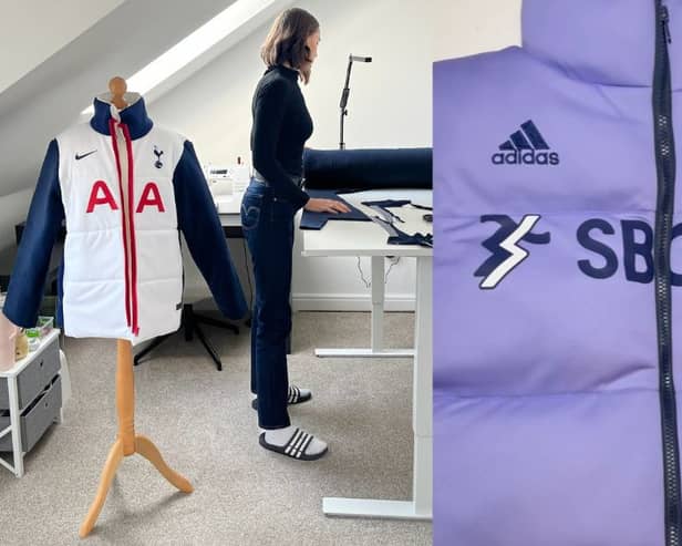 Julie Herman turns people's football shirts into puffer jackets.