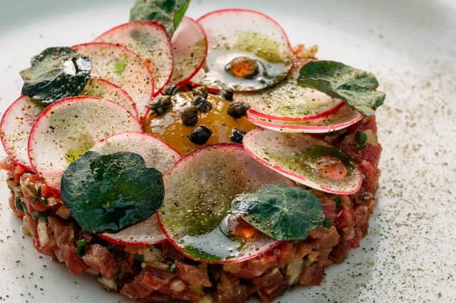 The incredible steak tartare dish from The Brasserie menu