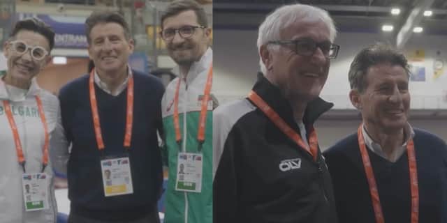Sebastian Coe catches up with athletes and coaches as he campaigns to become IOC president.