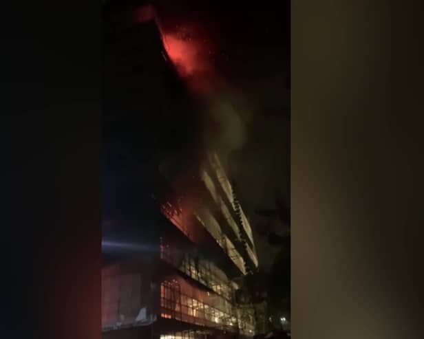 Video grab of the moments before and after  Israel Baber setting fire to a sofa in Eccleston House, in Aiken Street, Bristol. 