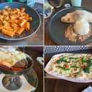 Prezzo's Easter menu, which includes, clockwise from top left: pasta alla vodka; Creme Egg calzone, Tuscan sausage and broccoli pizza; a children's sundae