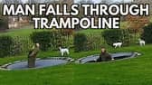 Photos of a man falling through a trampoline