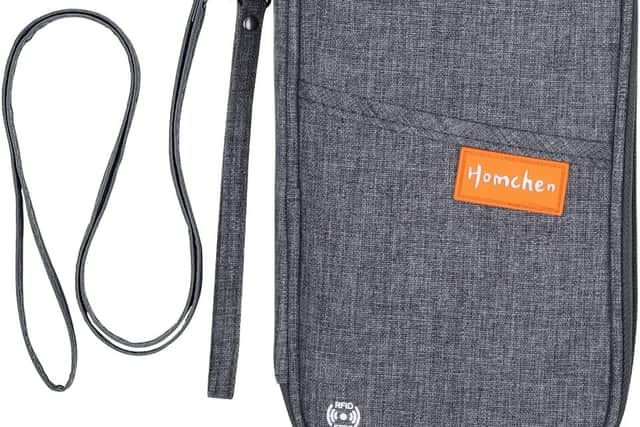 RFID-blocking travel document wallet in grey nylon