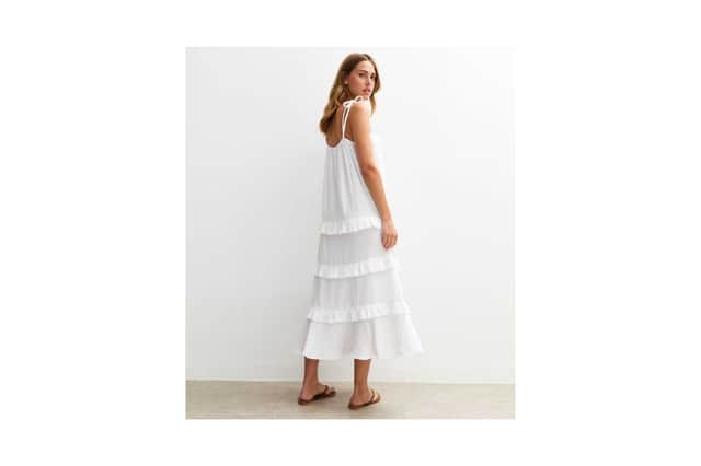 New Look White Crinkled Frilly Trim Midi Dress £24.99