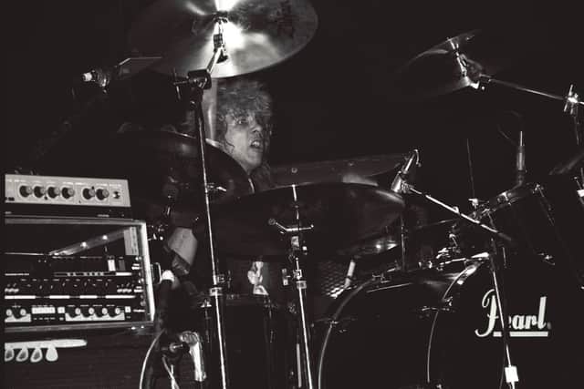 Steven Adler of Guns N Roses performs at L'Amour on October 29, 1987 in the Brooklyn borough of New York City.