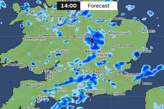 Met Office map shows when heavy rain is expected to hit the UK - 14:00 on June 7.